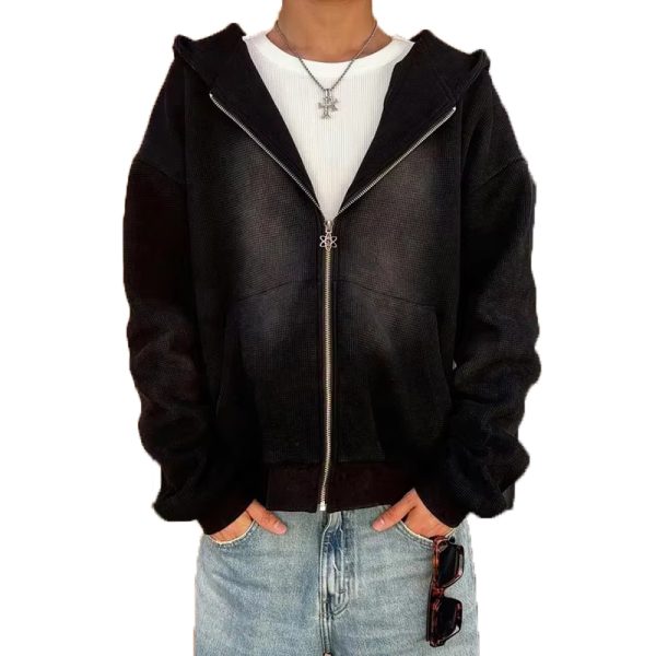 Waffle Zip Up Hoodie For Men