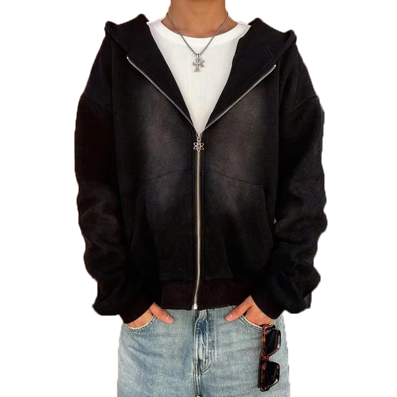 Waffle Zip Up Hoodie For Men