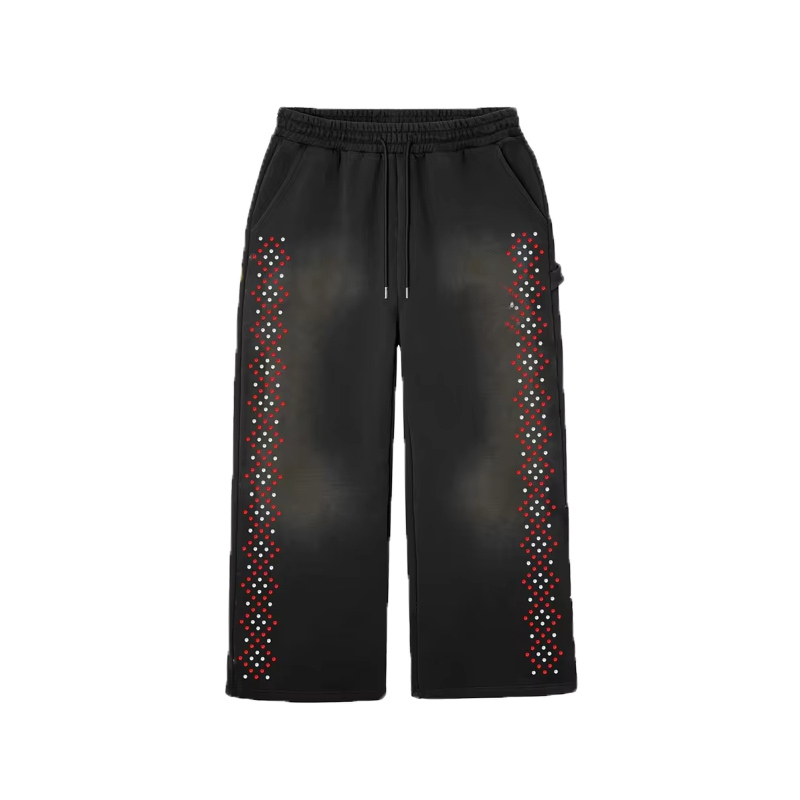 Acid Washed Rhinestone Sweatpants For Men