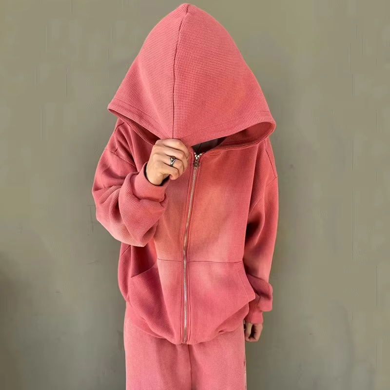 Waffle Zip Up Hoodie For Men - Image 2