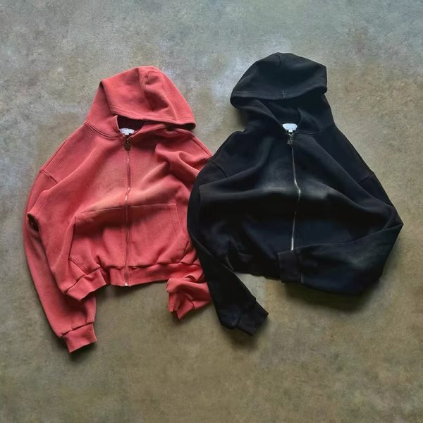 Waffle Zip Up Hoodie For Men - Image 3