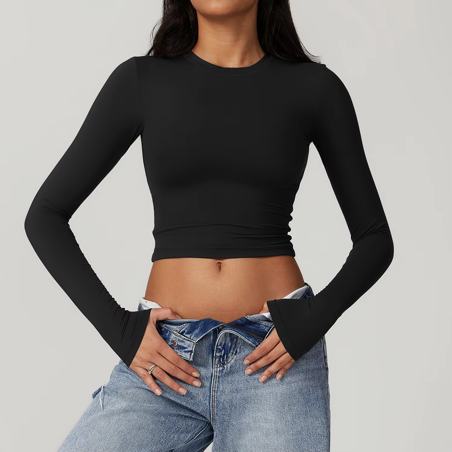 Long Sleeve Crop T Shirt For Women
