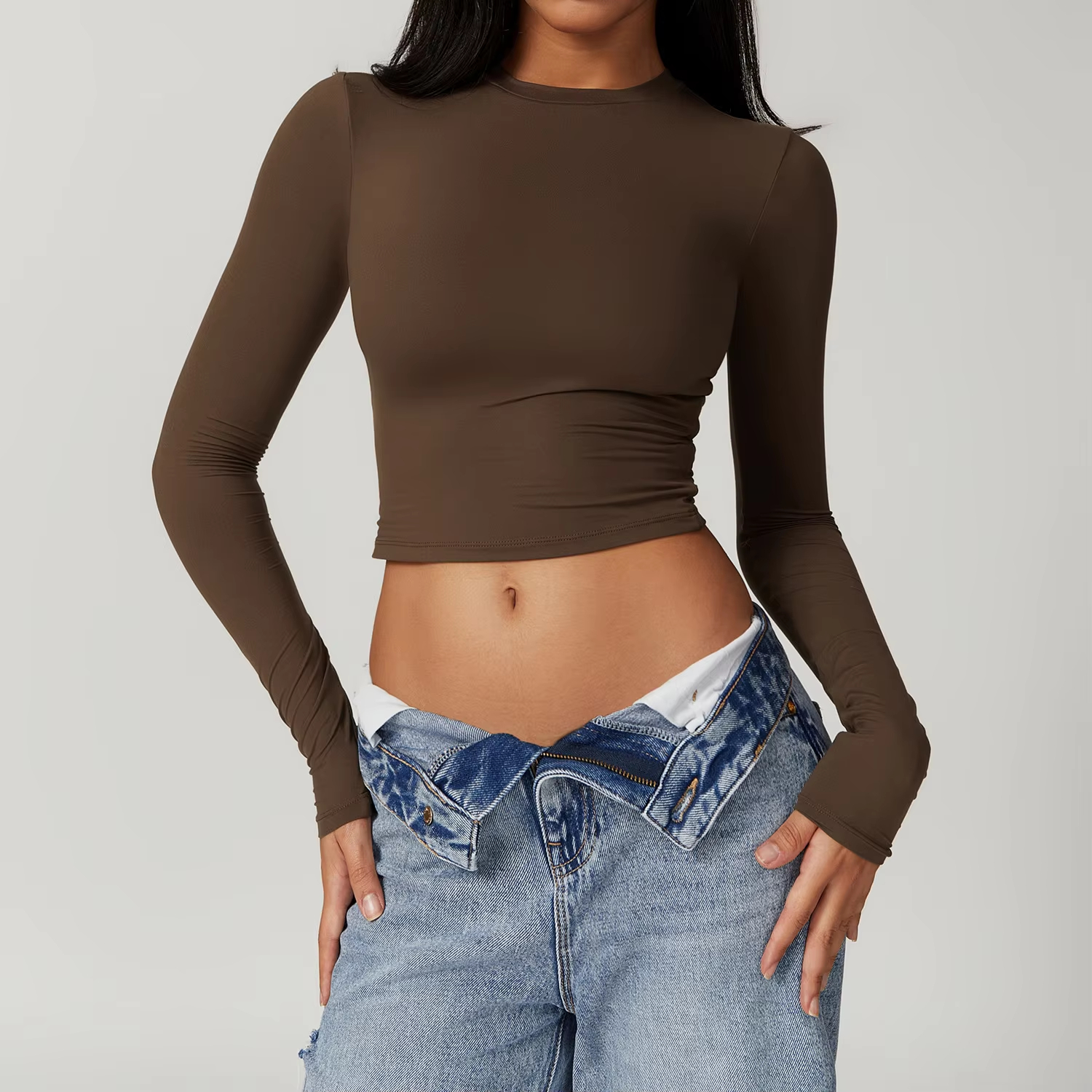 Long Sleeve Crop T Shirt For Women - Image 3