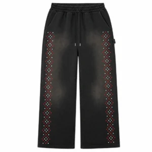 Acid-Washed Rhinestone Sweatpants for Men flat-lay product image 1 on a white background