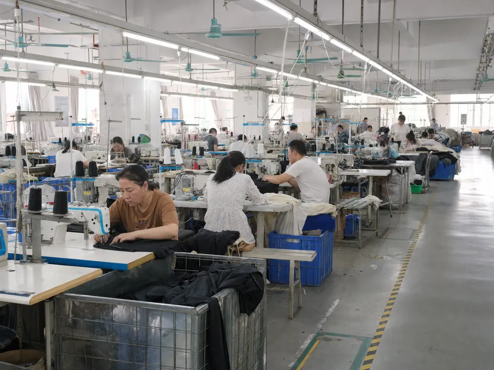 Clean working area inside a professional apparel manufacturing facility