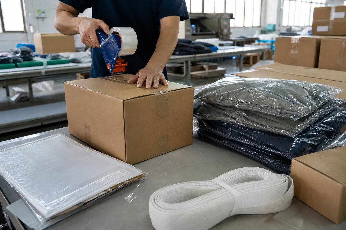 Finished garments packed into cartons for apparel order shipment