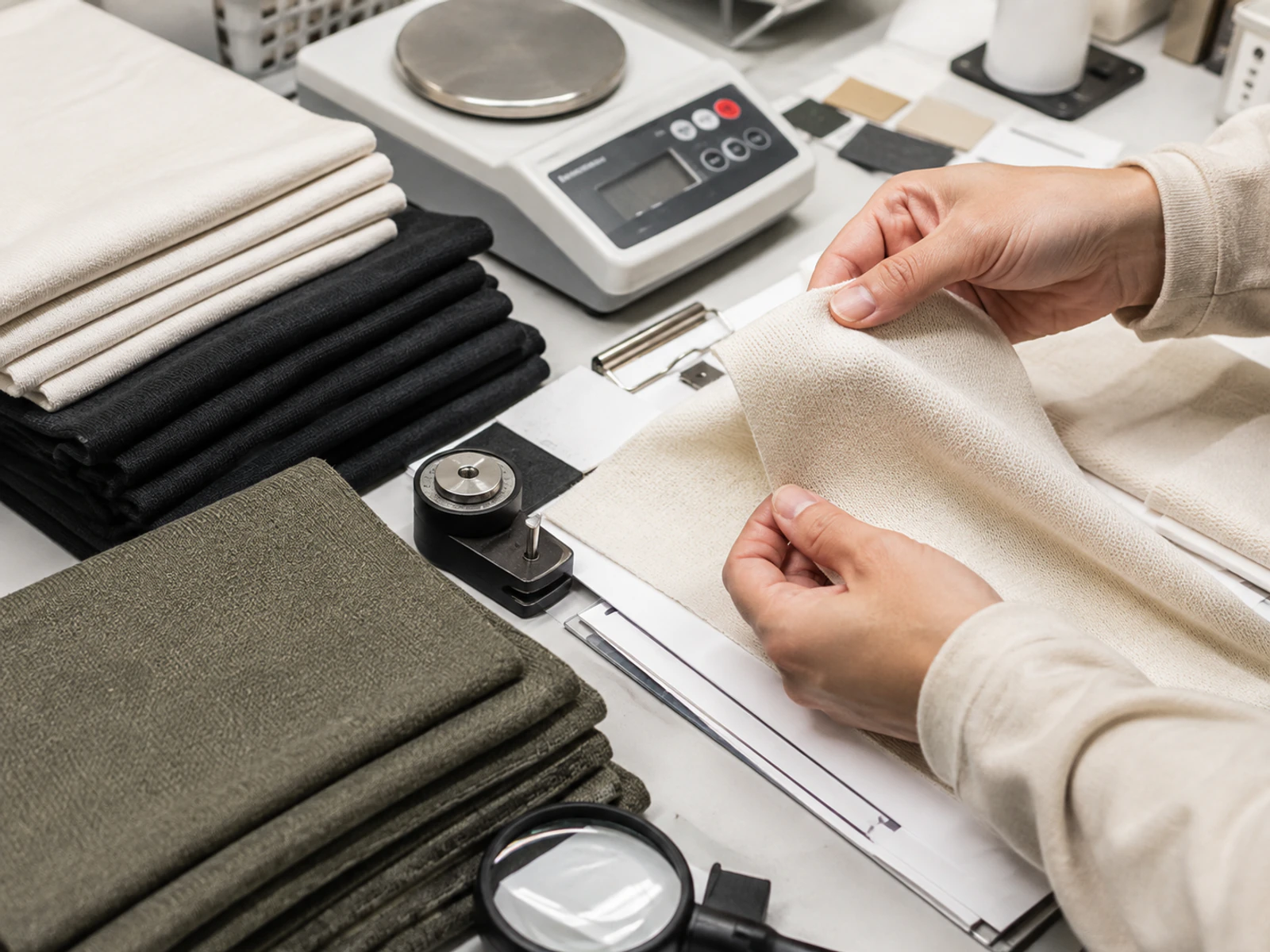 Fabric swatches showing different weights and textures