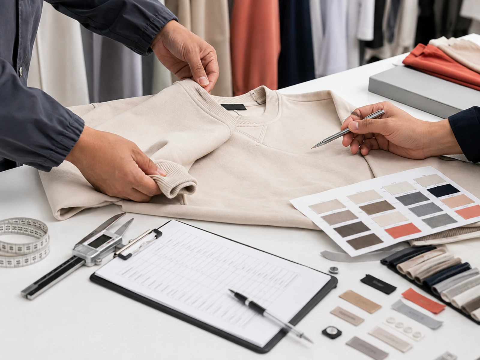Reviewing garment materials and sample details