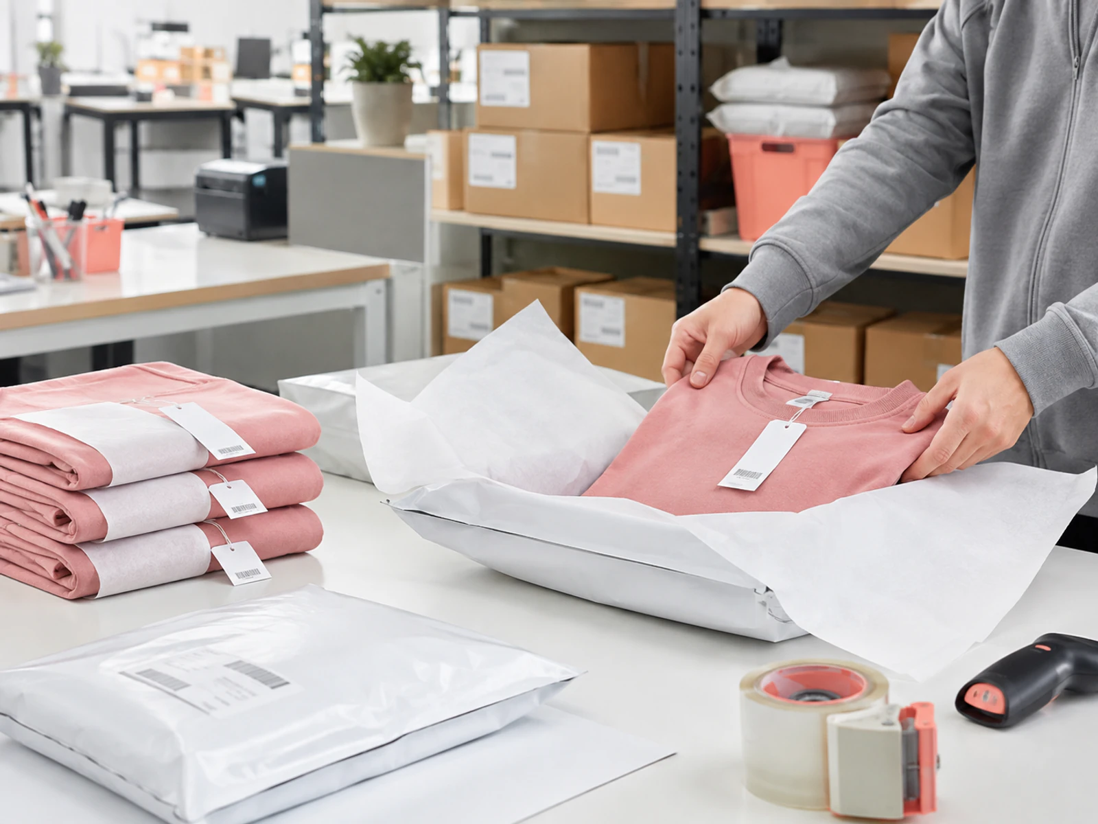 Packed apparel cartons ready for shipment